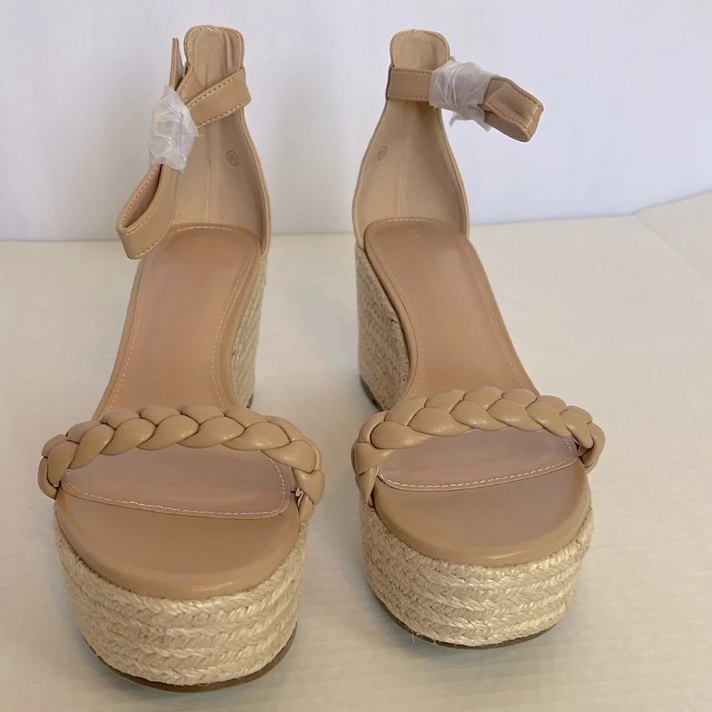 NEW Piepiebuy Wedge Platform Espadrille Sandals Women's Size 9.5 Tan